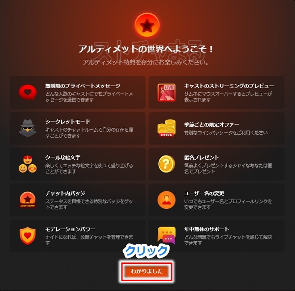 stripchatのアルティメット会員に登録する手順4